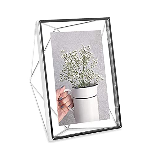 Umbra Prisma Picture Frame, 5 x 7 Photo Display for Desk or Wall, Chrome