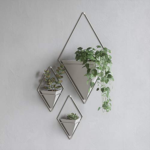 Umbra Trigg Hanging Planter Vase & Geometric Wall Decor Concrete Container - Great For Succulent Plants, Air Plant, Mini Cactus, Faux Plants and More, Set of 2, Small, White/Nickel