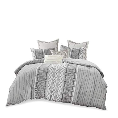 100% Cotton Duvet Mid Century Modern Design, All Season Comforter Cover Bedding Set, Matching Shams, King/Cal King (104"x92"), Imani, Gray Chenille Tufted Accent 3 Piece