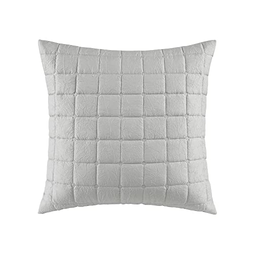 N Natori Cocoon Single Quilted Euro Sham - Super Soft Machine Washable European Square Decorative Pillow Cover, Hidden Zipper Closure (Cushion NOT Included), 26"x26", Textured Grey
