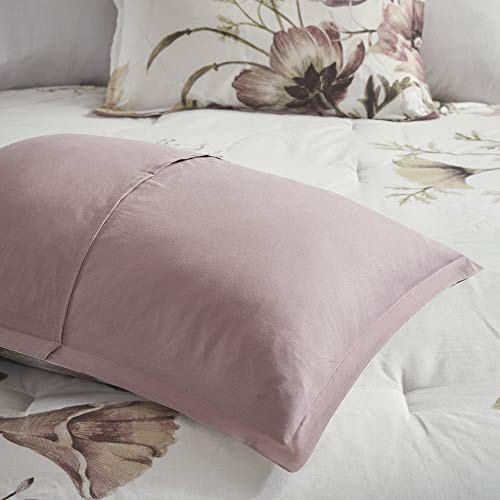 Madison Park Cotton Comforter Set Contemporary Floral Design - All Season Bedding Set, Matching Bed Skirt, Decorative Pillows, Queen(90"x90"), Cassandra Shabby Chic, Blush 8 Piece