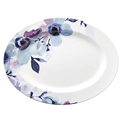 Lenox Indigo Watercolor Floral 16" Oval Platter, 3.55 LB, Blue