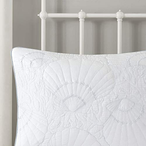 Harbor House Cotton Comforter Set-Coastal Oceanic Sealife Design All Season Down Alternative Bedding with Matching Shams, Bedskirt, Queen(92"x96"), Beach, Quilted Seashell White, 4 Piece
