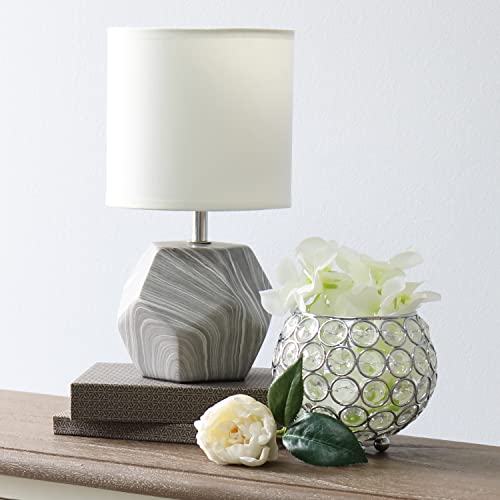 Simple Designs Round Prism Mini Table Lamp with White Fabric Shade