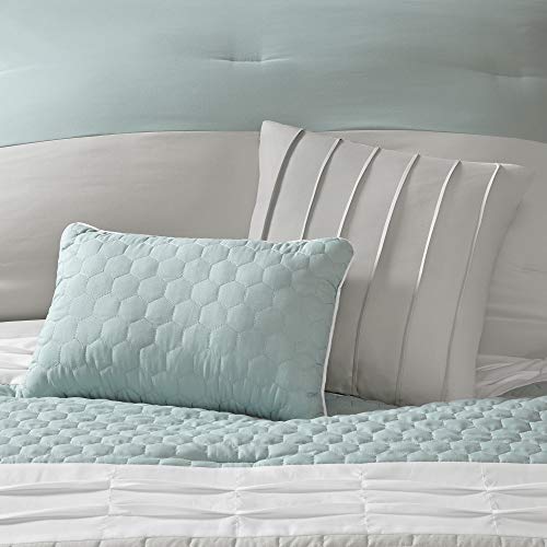Tinsley 8 Piece Ultra Soft Quilted Comforter Set Bedding, Queen Size, Seafoam/Grey