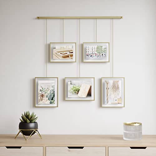 Umbra - 1013426-221 Exhibit Picture Frame Gallery Set Adjustable Collage Display for 5 Photos, Prints, Artwork & More (Holds Two 4 x 6 inch and Three 5 x 7 inch Images), Normal, Brass