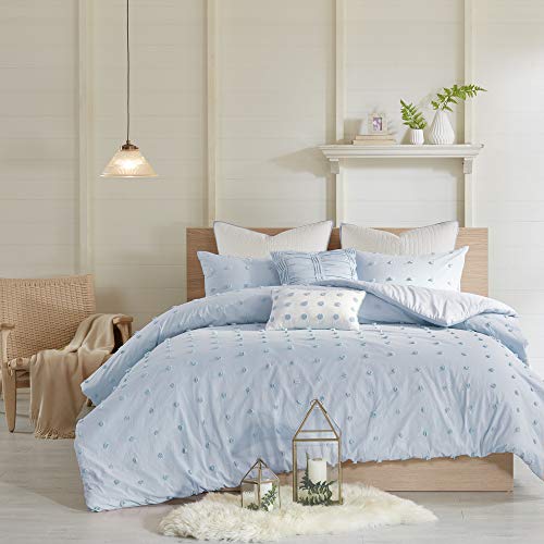 Urban Habitat Duvet Set 100% Cotton Jacquard, Tufts Accent, Shabby Chic All Season Comforter Cover, Matching Shams, Decorative Pillows Brooklyn, Blue King/Cal King(104"x92") 7 Piece