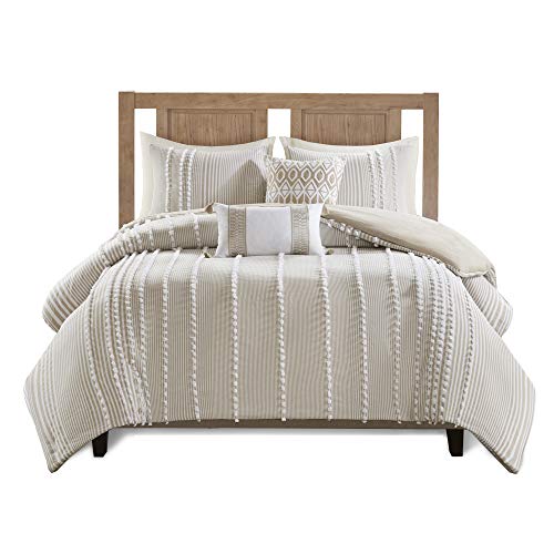 Harbor House Cotton Comforter Set - Trendy Tufted Textured Design, All Season Down Alternative Cozy Bedding with Matching Shams, Anslee Pom Pom Taupe King/Cal King(110"x96") 3 Piece