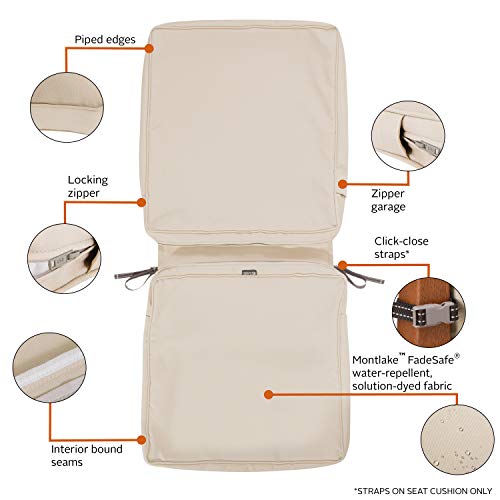Classic Accessories Montlake FadeSafe Water-Resistant 44 x 20 x 3 Inch Outdoor Chair Cushion Slip Cover, Patio Furniture Cushion Cover, Antique Beige, Patio Furniture Cushion Covers