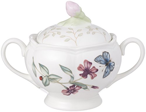 Lenox Butterfly Meadow Double Handled Sugar Bowl with Lid, White