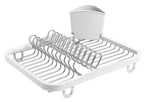 Umbra Sinkin Dish Drying Rack with Removeable Cutlery Holder for Sink or Countertop, Standard, White