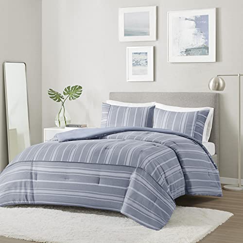 Beautyrest Blue 3 Piece Striped Herringbone Queen Comforter Set BR10-3856