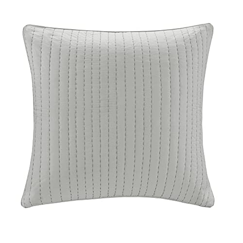 100% Cotton Single Euro Sham - European Square Decorative Pillow Cover, Hidden Zipper Closure (Cushion NOT Included), Camila, Quilted Grey 26"x26"