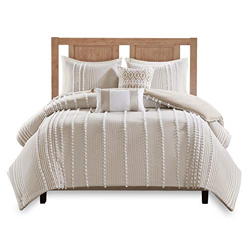 Harbor House 100% Cotton Duvet Set - Trendy Tufted Textured Design, All Season Cozy Bedding Modern Comforter Cover, Matching Shams, Anslee Pom Pom Taupe King(106"x90") 3 Piece