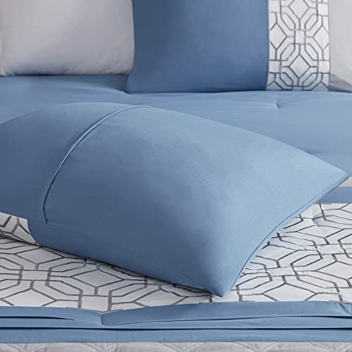510 DESIGN Cozy Comforter Set - Geometric Honeycomb Design, All Season Down Alternative Casual Bedding with Matching Shams, Decorative Pillows, Full/Queen(90"x90"), Donnell, Blue 5 Piece