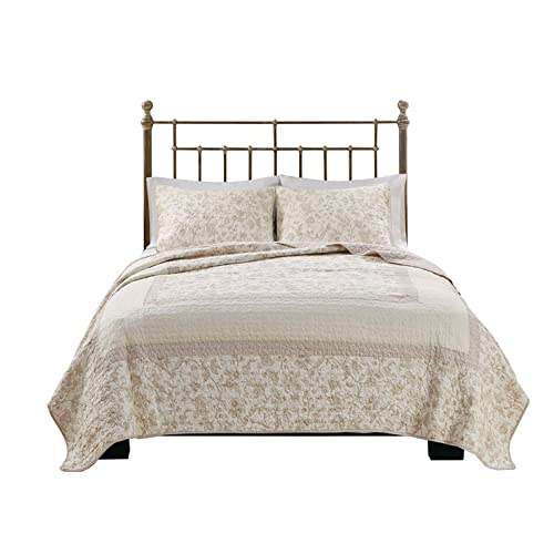 Madison Park Cotton Printed Coverlet Set with Cream and Blush Finish MP13-7716
