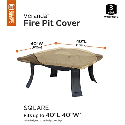 Classic Accessories Veranda Water-Resistant 40 Inch Square Fire Pit Cover, Outdoor Firepit Cover