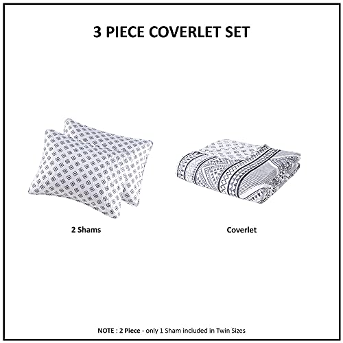 Intelligent Design Camila Reversible Quilt Set - Trendy Geometric Diamond Print, Pre-Washed Coverlet with Cotton Filling, Cozy Bedding Layer, Matching Sham, Full/Queen Black/White 3 Piece