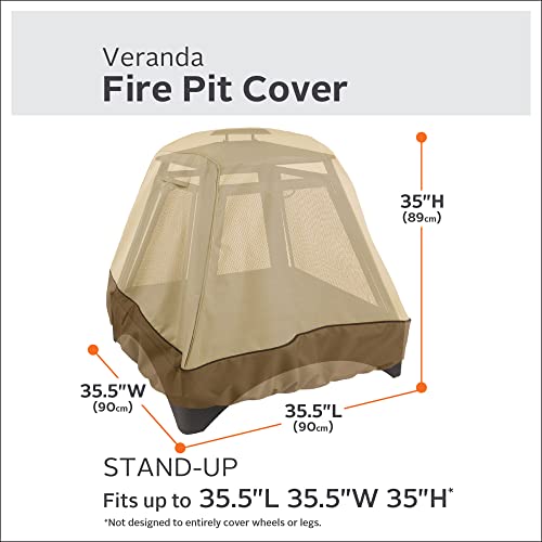 Classic Accessories Veranda Water-Resistant 35.5 Inch Stand-Up Fire Pit Cover, Outdoor Firepit Cover