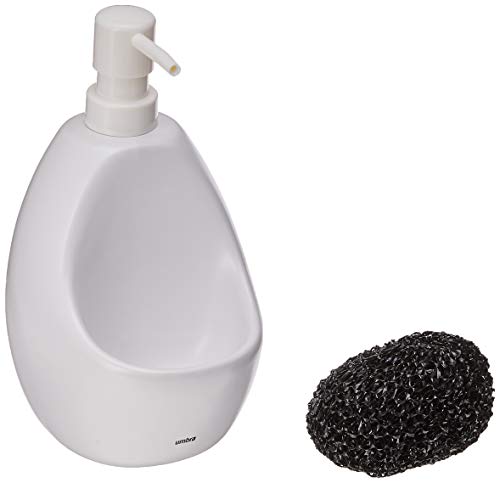 Umbra Joey, Matte Ceramic Liquid Soap Dispenser with Sponge Caddy, Ideal for Kitchen or Bathroom Use, White