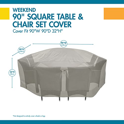 Duck Covers Weekend Water-Resistant Outdoor Square Table & Chair Cover with Integrated Duck Dome, 90 x 90 x 32 Inch, Moon Rock, Patio Covers for Outdoor Furniture