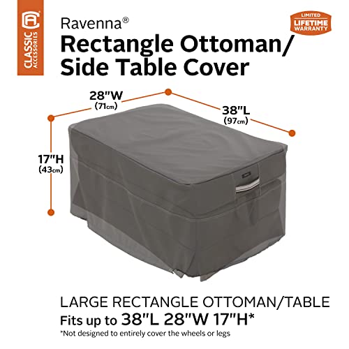 Classic Accessories Ravenna Water-Resistant 38 Inch Rectangular Patio Ottoman/Table Cover, Outdoor Table Cover