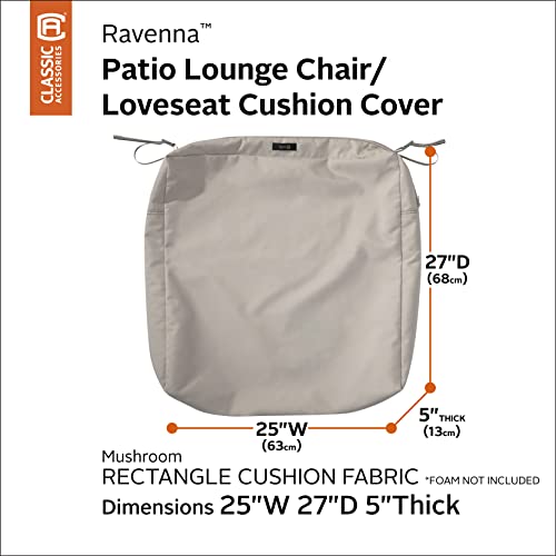 Classic Accessories Ravenna Water-Resistant Patio Lounge Chair/Loveseat Cushion Cover, 25 x 27 x 5 Inch, Mushroom, Patio Furniture Cushion Covers