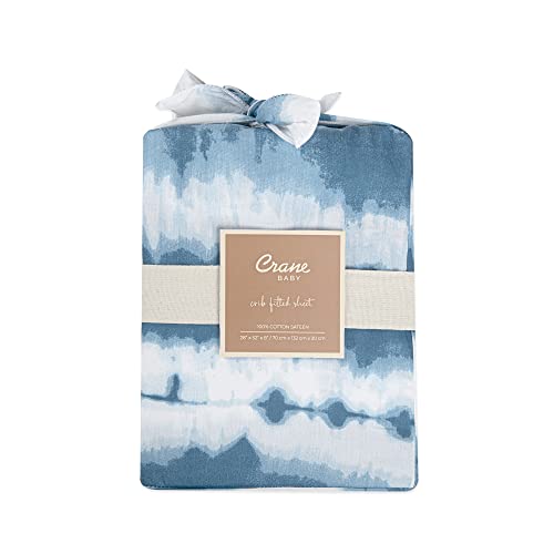 Crane Baby Soft Cotton Crib Mattress Sheet, Fitted Crib Sheet for Boys and Girls, Blue Tie-Dye, 28”w x 52”h x 9”d, Multicolor, Small Single