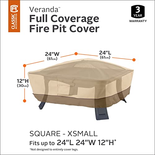 Classic Accessories Veranda Water-Resistant 24 Inch Square Fire Pit Cover, Outdoor Firepit Cover