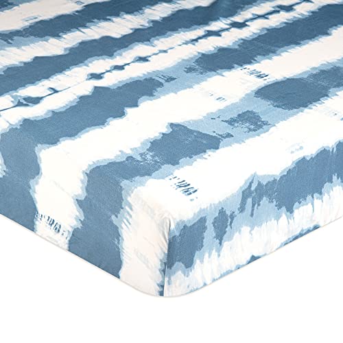 Crane Baby Soft Cotton Crib Mattress Sheet, Fitted Crib Sheet for Boys and Girls, Blue Tie-Dye, 28”w x 52”h x 9”d, Multicolor, Small Single