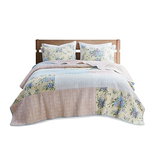Madison Park Gretchen Cotton Printed Coverlet Set with Blush and Yellow Finish