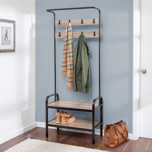 Honey-Can-Do Entryway Bench with Coat Hooks and Shoe Storage, Willow Gray SHF-08746 Black
