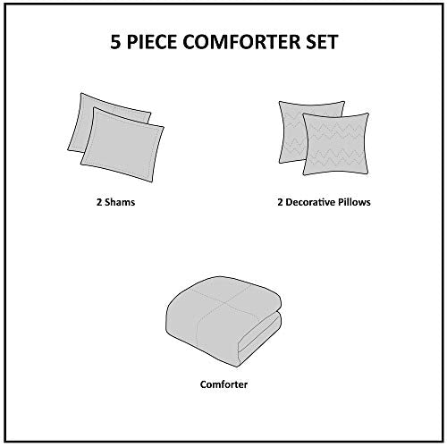 Madison Park Essentials Kasey Reversible Comforter Set - Casual Tufted Diamond Design to Ogee Print Reverse, All Season Cozy Bedding, Shams, Decorative Pillow Aqua Full/Queen(90"x90") 5 Piece