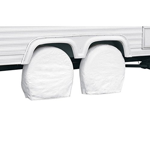 Classic Accessories Over Drive RV Wheel Covers, Wheels 37"-41" Diameter (bus), 9.25" Tire Width, Snow White, Breathable Polyester Fabric, Universal, Anti-Slip, Durable