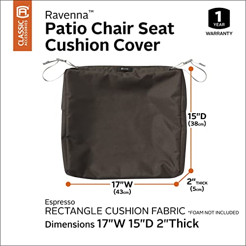 Classic Accessories Ravenna Water-Resistant 17 x 15 x 2 Inch Rectangle Outdoor Seat Cushion Slip Cover, Patio Furniture Chair Cushion Cover, Espresso, Patio Furniture Cushion Covers