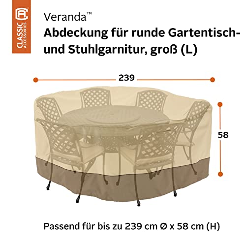 Classic Accessories Veranda Water-Resistant 94 Inch Round Patio Table & Chair Set Cover, Outdoor Table Cover
