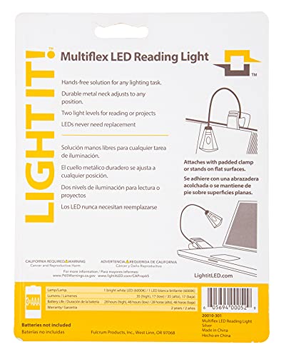 LIGHT IT! By Fulcrum, 20010-301 MultiFlex LED Reading Light, Silver, Single pack