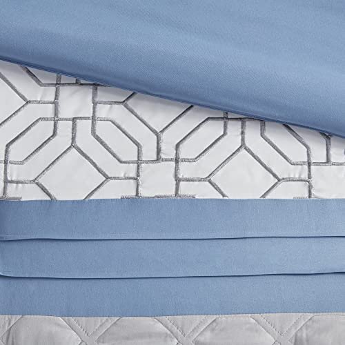510 DESIGN Cozy Comforter Set - Geometric Honeycomb Design, All Season Down Alternative Casual Bedding with Matching Shams, Decorative Pillows, King/Cal King(104"x92"), Donnell, Blue 5 Piece