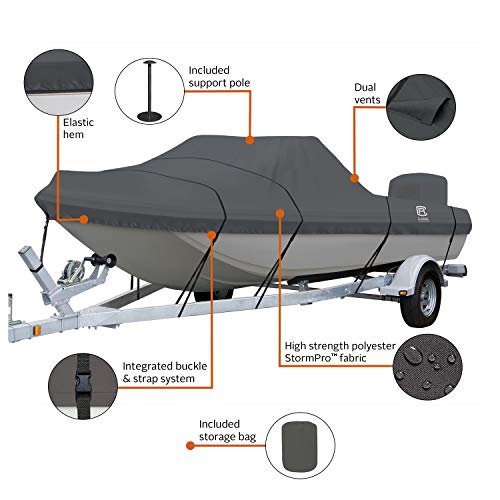 Classic Accessories StormPro Dark Grey Heavy-Duty Outboard Ski-Boat Cover, Fits boats 15&