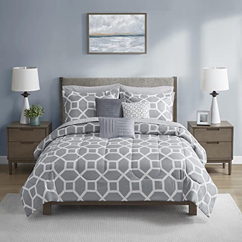 Beautyrest Polyester Printed 10-Piece Comforter Set with Grey BR9144409622-19