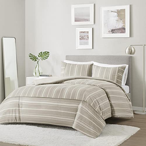 Beautyrest Taupe 3 Piece Striped Herringbone King Duvet Cover Set BR12-3863