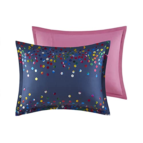 Intelligent Design Navy Rainbow Metallic Dot Queen Comforter Set ID10-2185