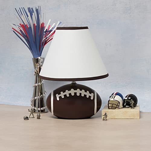 Simple Designs LT1081-FTB SportsLite 11.5" Tall Athletic Sports Football Ceramic Bedside Table Desk Lamp w White Empire Fabric Shade w Brown Trim for Kids&