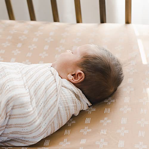 Crane Baby Soft Cotton Crib Mattress Sheet, Fitted Crib Sheet for Boys and Girls, Copper Dash, 28”w x 52”h x 9”d, Multicolor, Small Single