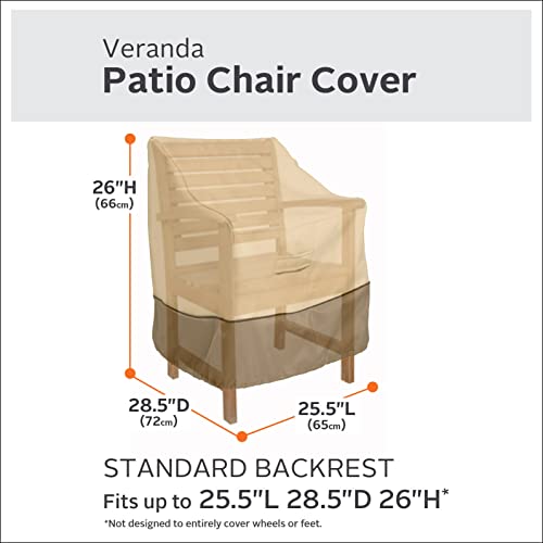 Classic Accessories Veranda Water-Resistant Patio Chair Cover, 25.5 x 28.5 x 26 Inch, Outdoor Chair Covers, Pebble/Bark/Earth
