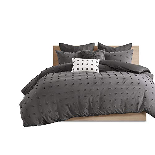Urban Habitat Cotton Comforter Set-Tufts Pompom Design All Season Bedding, Matching Shams, Decorative Pillows, Full/Queen(88"x92"), Brooklyn, Jacquard Charcoal