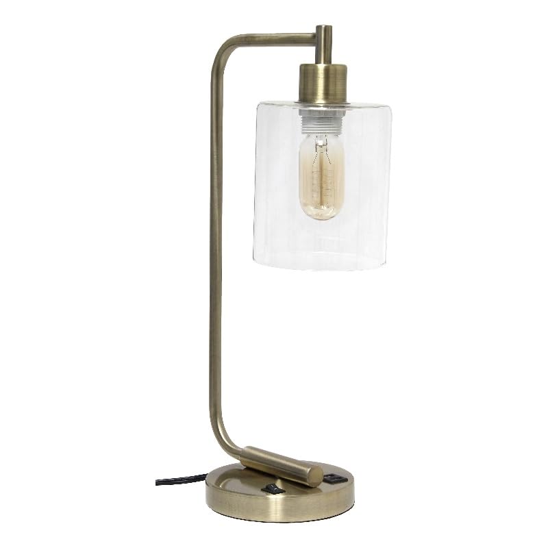 Lalia Home Modern Iron Desk Lamp with USB Port and Glass Shade