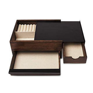 Umbra Jewelry Box-Modern Keepsake Storage Organizer with Hidden Compartment Drawers for Ring, Bracelet, Watch, Necklace, Earrings, and Accessories, Stowit, Black/Walnut
