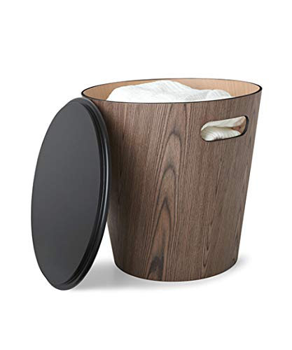 Umbra Woodrow Storage, Modern Round Ottoman with Natural Wood Base, for Small Spaces, Medium, Walnut/Black