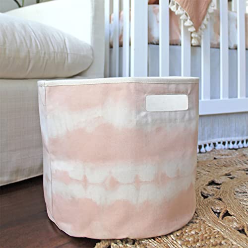 Crane Baby Fabric Storage Bin for Nursery, Toy Storage for Boys and Girls, Pink Tie-Dye, 13"w x 12"h